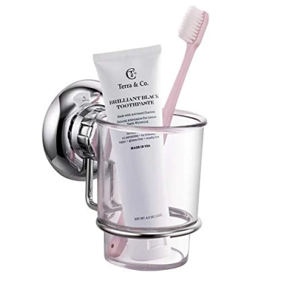 Image of MaxHold No Drilling Suction Cup Toothbrush Tumbler Holder Vaccum System Stainless Steel Never Rust for Bathroom &amp; Kitchen