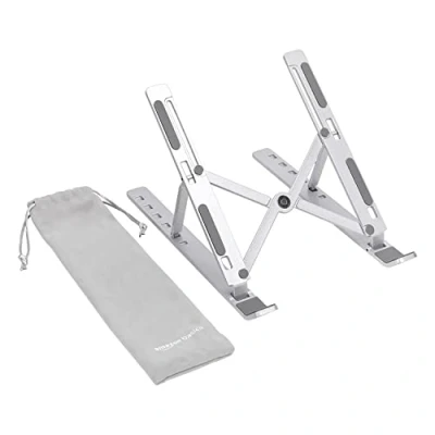 Image of Amazon Basics Laptop Stand with 6 Angle Adjustment, For Laptops 10 (25.4 cm) 15.6 Inches (39.6 cm), Silver
