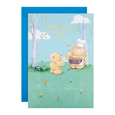 Image of Hallmark Fathers Day Card, Forever Friends Bears, Barbeque, Cute, Dad, Father, Step Grandad, Blue, Green