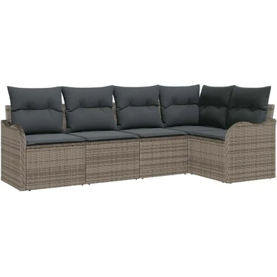 Image of vidaXL 5 Piece Garden Sofa Set with Cushions Grey Poly Rattan
