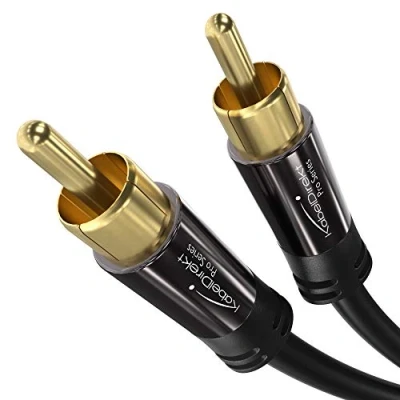 Image of KabelDirekt 7.5m RCA/phono subwoofer lead cable, 1 to RCA/phono, audio/digital/video (coax male/male cinch plugs, for amps/Hi Fis, audio signals/composite video, 75 ohm, black)