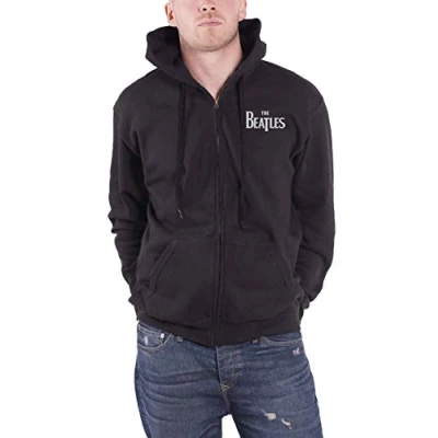 Image of The Beatles Hoodie Drop T Band Logo Official Mens Black Zipped L