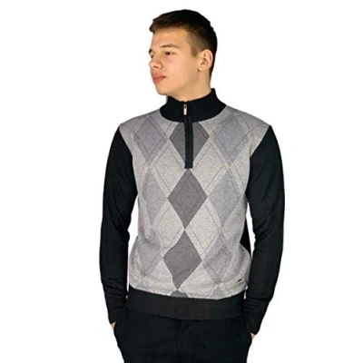 Image of Pierre Cardin Mens New Season Quarter Zip Argyle Knitted Jumper (Style 4 Grey, 2XL)