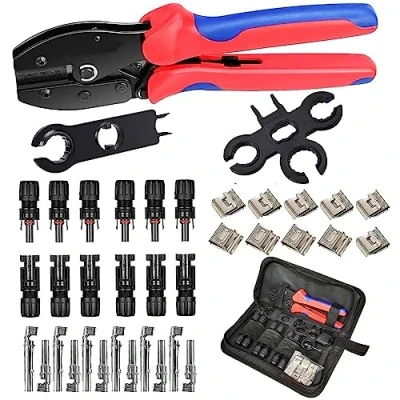 Image of QeeHeng Solar Crimping Tool Kit Cable Connector,6 Pairs Male/Female Panel Connectors, 1 Crimper Tool,2pcs Spanner Wrench,37pcs Wiring Kits