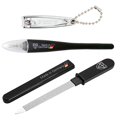 Image of 3 Swords Germany brand quality CUTICLE REMOVER and POCKET nail FILE CLIPPER emergency repair kit MUST HAVE