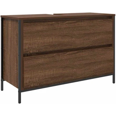 Image of vidaXL bathroom basin cabinet black oak 90x34.5x60cm engineered wood vanity with compartments &amp; drawer modern storage solution robust tabletop for bathrooms