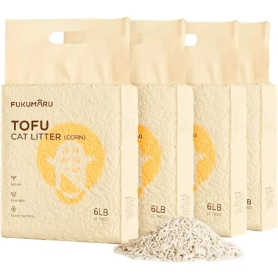 Image of FUKUMARU Tofu Cat Litter, Clumping Litter for Cats, Mixed Corn Pellets, Dust free and Easy Clumping, Odour Control, Flushable, Direct to Toliet, Low Residue,16 L (4 Packs)