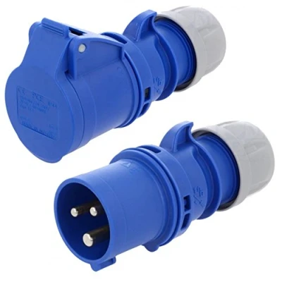 Image of 16 Amp 240v Site Trailing Plug &amp; Socket 230v 16a 3 Pin PCE 240 Volt Blue Hook Up 1X 3001655 3001678