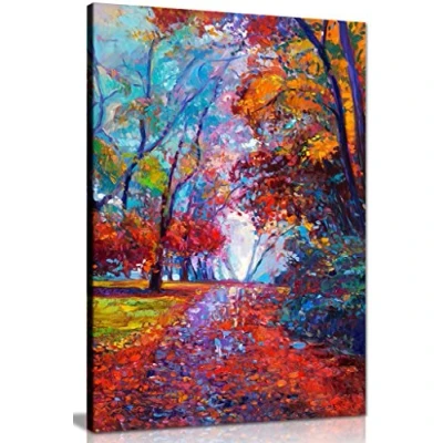 Image of Abstract Contemporary Painting Autumn Forest Canvas Wall Art Picture Print (24x16in)