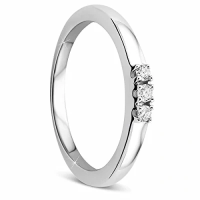 Image of OROVI 9ct White Gold 3 Brilliant 0.09ct Diamond Engagement Ring, Gold,