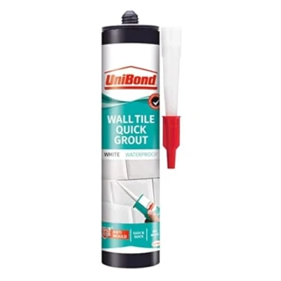 Image of UniBond Ultra Force Wall Tile Grout, Grout in Easy Apply Cartridge for Use with Standard Gun, Waterproof Tiling, White, 460g