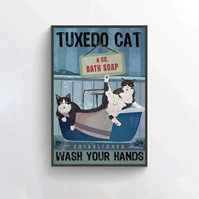 Image of Tuxedo Cat &amp; Co Bath Soap Established Wash Your Hands Poster Funny Wall Art Bathroom Decor S Metal Tin Sign 8x12 Inch