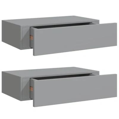 Image of vidaXL 2 Piece Wall Mounted Drawer Shelves Compact and Elegant Floating in Grey MDF Metal, Perfect for Living Room Storage Display