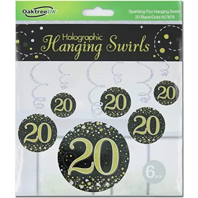Image of OakTree Sparkling Fizz Hanging Swirls 20th Black/Gold 6pcs