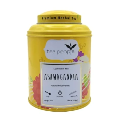 Image of Tea People Ashwagandha 125g Tin Caddy (60 cups) Caffeine Free Herbal Ayurvedic Adaptogen Stress Relief &amp; Relaxation 100% Natural