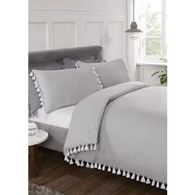 Image of Rapport Grey Tassel Single Duvet Cover Set Qulit Bedding