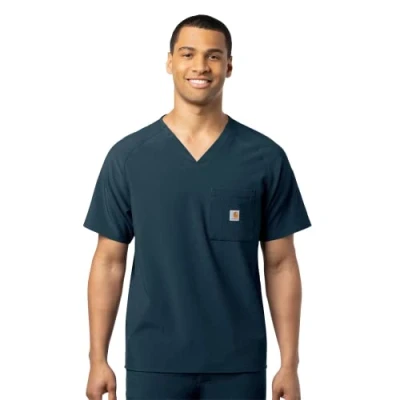 Image of Carhartt Men&#039;s Micro Ripstop Chest Pocket Top Medical Scrubs, Navy, S