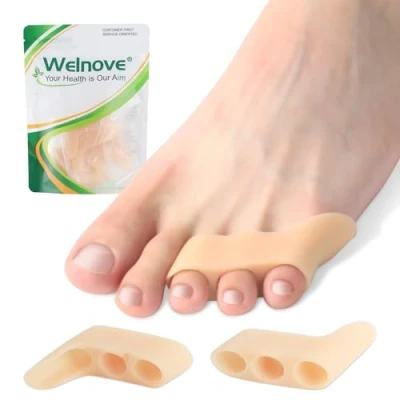 Image of Welnove Gel Pinky Toe Separators 8 Pack Spacers, Bunion Cushions Pads for Women＆Men, Silicone Little Protectors Preventing Rubbing &amp; Relieve Pressure(Beige)