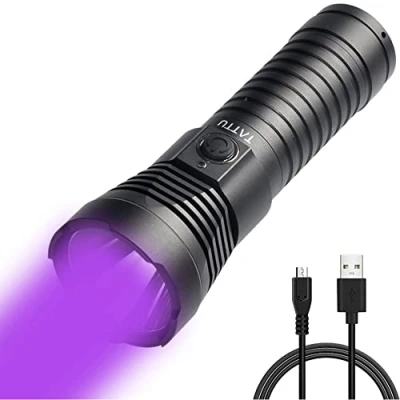 Image of TATTU U3 UV Torch Rechargeable 395nm Black Light Flashlight Blacklight 10W Ultraviolet LED Lamp with Micro USB Charging Cable