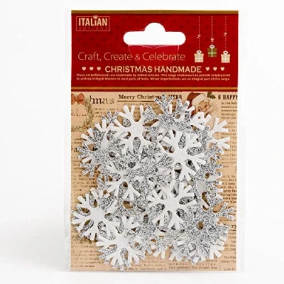 Image of Italian Options Christmas Glitter Snowflakes Iridescent Silver Festive Card Making Craft Decoration (Pack of 36)