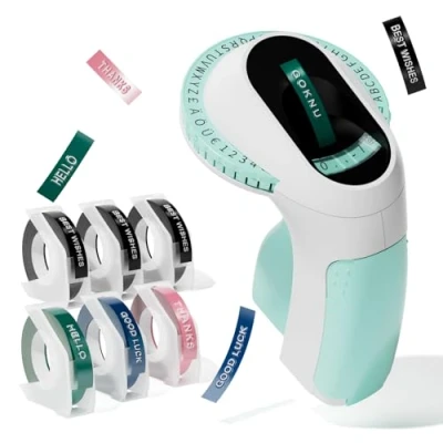Image of Label Maker Machine,E975 Embossed Maker,Embossing Makers with 6 Tape 3/8&quot;(9mm),3D Printer Machine Handheld,Old Style Embossing Labeller for Home Gift and DIY Green