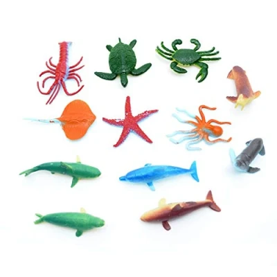 Image of SHATCHI 12 Piece Sea Animals Play Set, Mini Ocean Creatures Figures Plastic Toys Model, Realistic Life Figurines Cake Topper Party Decorations for Kids