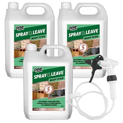 Image of One Chem 3 x 5 Litre Ready To Use Spray and Leave with added Long Hose Trigger Fencing Patio Decking Driveway Green Algae Mould Killer