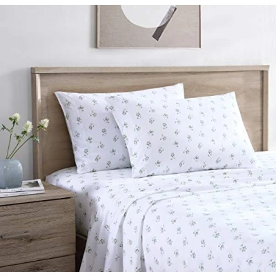 Image of Stone Cottage Full Sheets, Cotton Percale Bedding Set, Crisp &amp; Cool Home Decor (Green Sketchy Ditsy, Full)