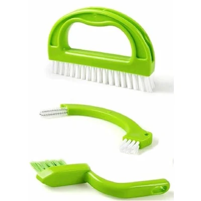 Image of 3 in 1 Grout Brush, Green Tile Cleaner and for Bathroom Tiles Kitchen Wash Basin with Handle Deep Cleaning Shower Tools