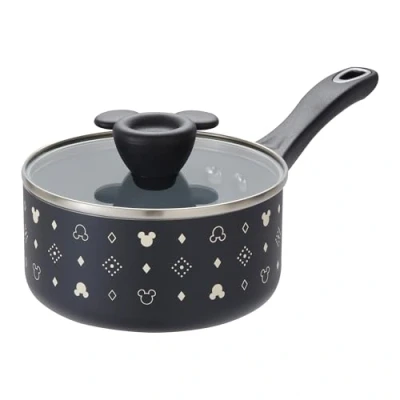 Image of Prestige Disney Monochrome Mickey Mouse Non Stick Saucepan with Lid 16cm, Ceramic Induction Saucepan, PFAS &amp; PFOA Free, Toxic Cookware, Black White