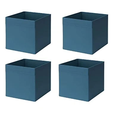 Image of 4X Drona Storage Box With Side Handles Cloth Books Home Organizer Velvety Fabric Basket Bin Dark Blue 33x38x33 cm + Free Fordables Shoe Bag
