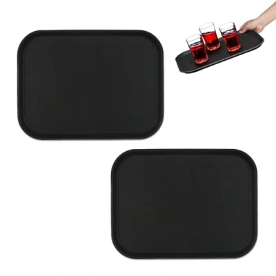 Image of Relaxdays 6X Rectangular Tray, 41 x 30 cm, Drinks Plate, Non Slip Rubber Surface, Waiter&#039;s Catering, Versatile, Black, 43 19.5 24 cm