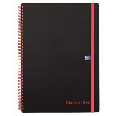 Image of Oxford 400047655 Spiral Bound Notebook Black n&#039; Red Pack of 5 DIN A5 Lined Flexible Cover 70 Sheets Black/Red