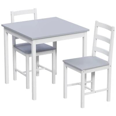 Image of Vida Designs Yorkshire Dining Table and Chairs Set Kitchen Home Furniture (White &amp; Grey, 2 Seater)