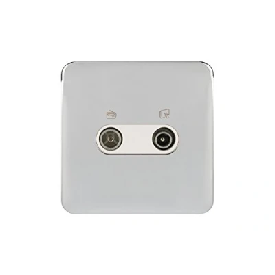Image of Schneider Electric Lisse Screwless Deco Double TV/FM Aerial Socket, 240V, GGBL7020WPCS, Polished Chrome with White Insert