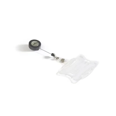 Image of Durable Security Pass Holder 54 x 85 with Badge Reel Transparent Pack of 10 Badges Length 80cm