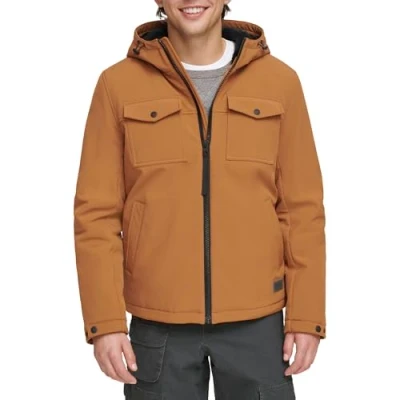 Image of Levi&#039;s Men&#039;s Soft Shell Hooded Storm Coat (Regular &amp; Big Tall Sizes) Insulated Jacket, Worker Brown Sherpa, S