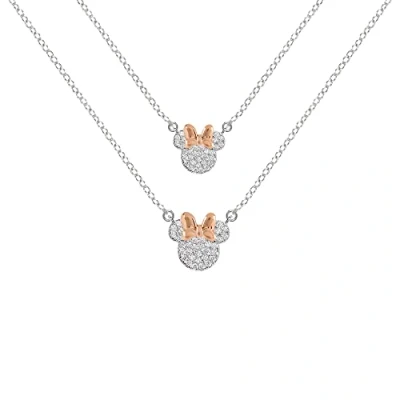 Image of Disney Minnie Mouse Two Tone Plated CZ Stone Set Mother &amp; Daughter Necklace SF00486TZWL.PH