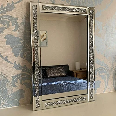 Image of Biznest 60X40Cm Crushed Jewel Wall Mirror Loose Diamante Crystal Rectangular Room Decoration Ideas