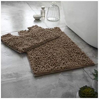 Image of GC GAVENO CAVAILIA 2 Piece Bath Mat Non Slip, Washable Mats For Bathroom, Highly Water Absorbent Toilet Rug, Latte Sets, 678502
