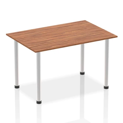 Image of Impulse 1400mm Straight Table Walnut Top Brushed Aluminium Post Leg