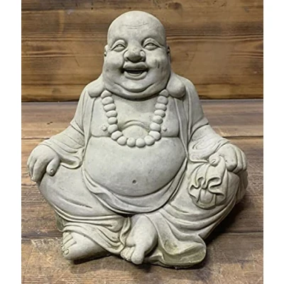 Image of STONE GARDEN SMALL SITTING HAPPY BUDDHA STATUE ORNAMENT