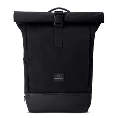 Image of Johnny Urban Roll Top Backpack Women &amp; Men Black Allen Medium Rucksack for School, University, Work Laptop Compartment 16 Water Repellent