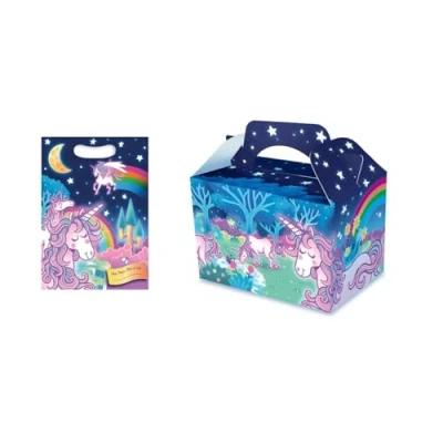 Image of MBB Magical Unicorn Kids Party Food Boxes &amp; Matching Loot Bags (30 30 Bags)
