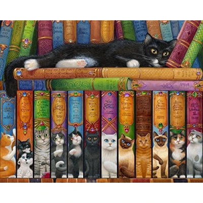 Image of Vermont Christmas Company Cat Bookshelf Jigsaw Puzzle 1000 Piece