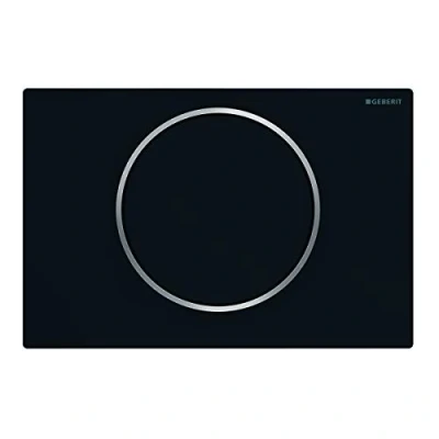 Image of Geberit Sigma 10 115758145 Actuator Plate for Flush Stop Flushes, Front Actuation, Panel + Buttons Black Matt Design Ring Polished