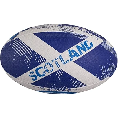 Image of Optimum SCOTLAND National Rugby Ball Iconic Style with Great Flight and Air Retention Rubber Dimpled Surface for Enhanced Grip 2 Ply 410g Ball, Size 5