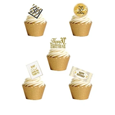 Image of Top That 24 Stand Up Premium EDIBLE Wafer Paper Happy 30th Thirtieth Birthday themed Cake Toppers Decorations