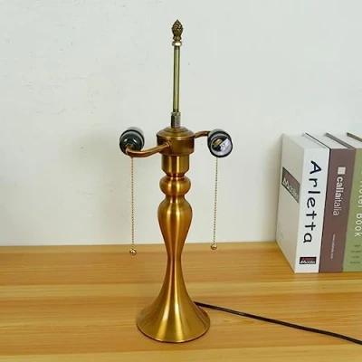 Image of BOTOWI Tiffany Table Lamp Base with 2 Lights, 19&quot; Height Desk Lights Ironwork Golden Yellow Replacement Fit for 12 Inch Style Stained Glass Lampshades
