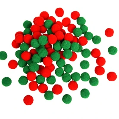 Image of Jomnvo 100 Pieces 2CM Christmas Pom Poms Red Green Fluffy Pompoms Felt Balls for DIY Crafts Making (Red and Green)